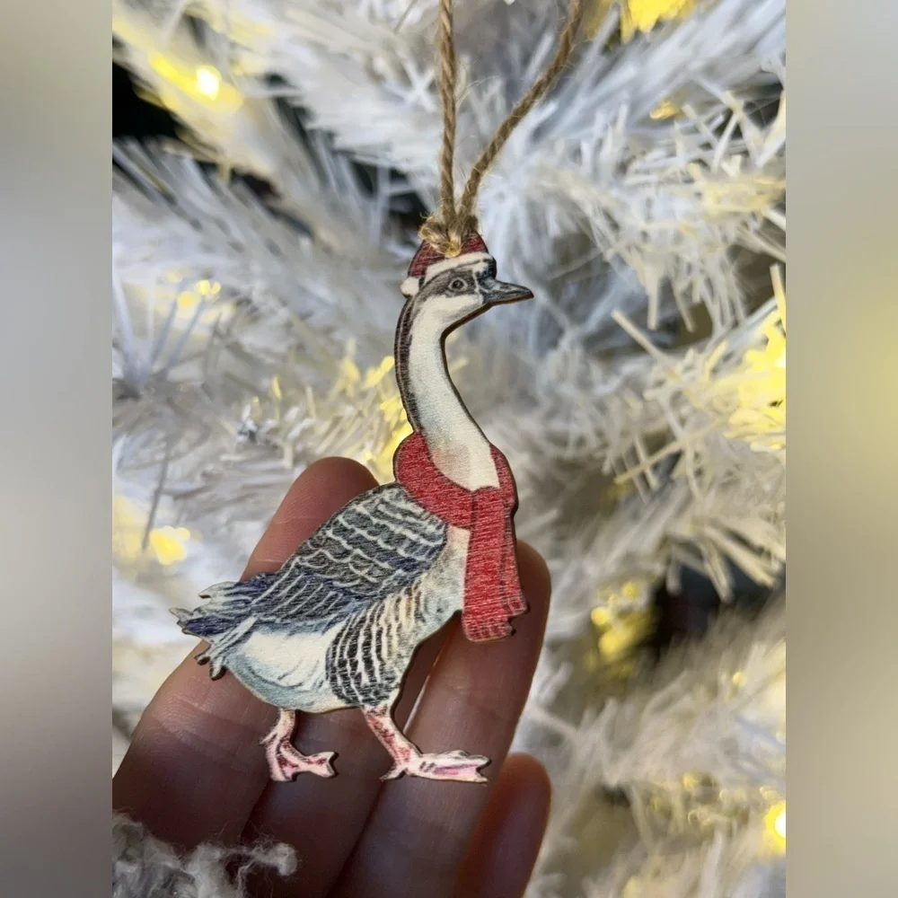 Vintage 1971 Festive Goose Bird Ornament - Red and Gray